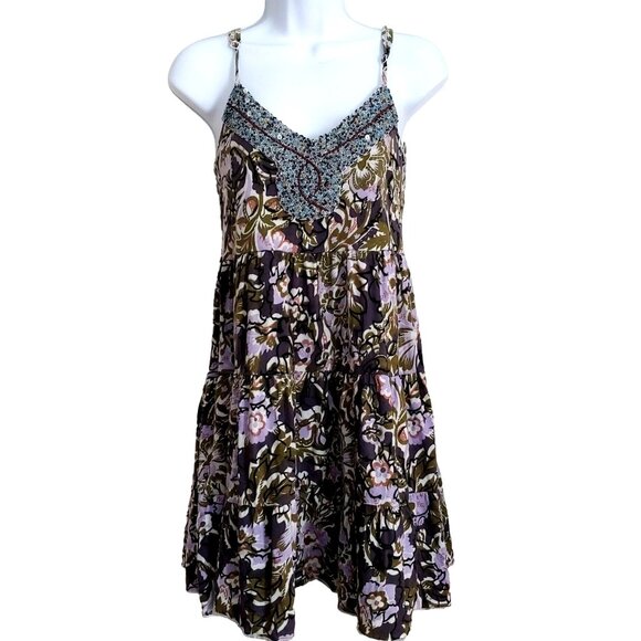 Free People Dresses & Skirts - Free People Beaded Sequin Short Sundress Sleeveless Pockets